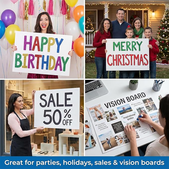 Rosmonde Poster Boards 22"x28" White, 100 Sheet Bulk Value Pack, Large Poster Boards for Science Fair Boards, Blank Bulk Boards for Vision Board Creations, Poster Board Supplies for School & Office