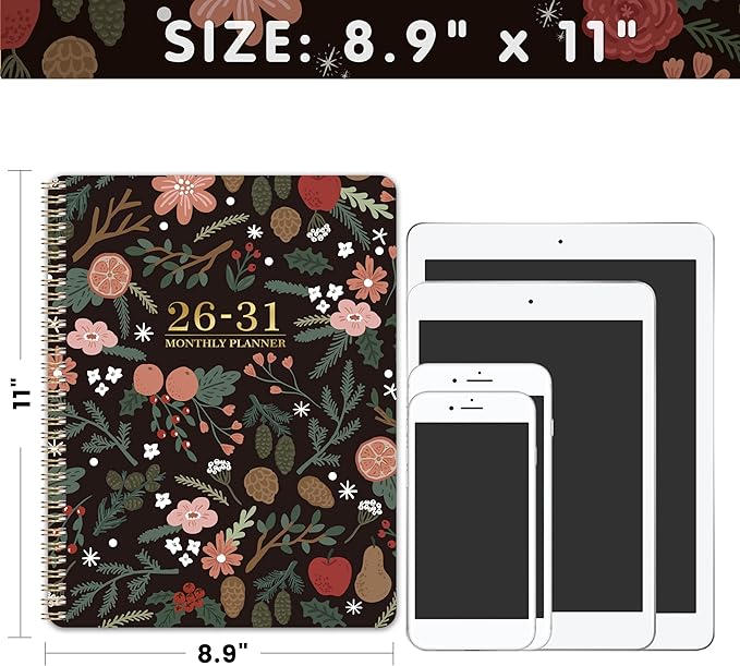 2026-2031 Monthly Planner - 5 Year Planner/Calendar, 5 Year Calendar 2026-2031 Monthly Planners with Tabs, Jul. 2026 - Jun. 2031, 9" x 11", Twin-Wire Binding, Double-Side Pocket - Pinecone