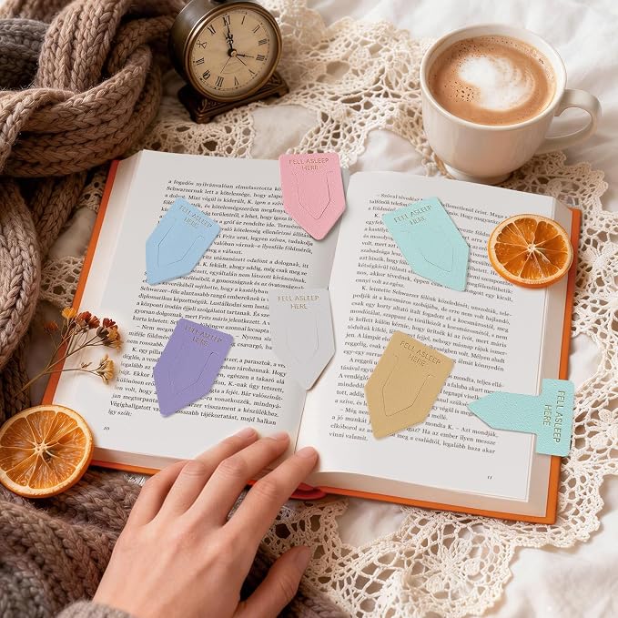 Leather Bookmark for Reading Women, Fell Asleep HERE Bookmarks, Index Book Marks for Book Lovers, 6 Pcs Light Color Set