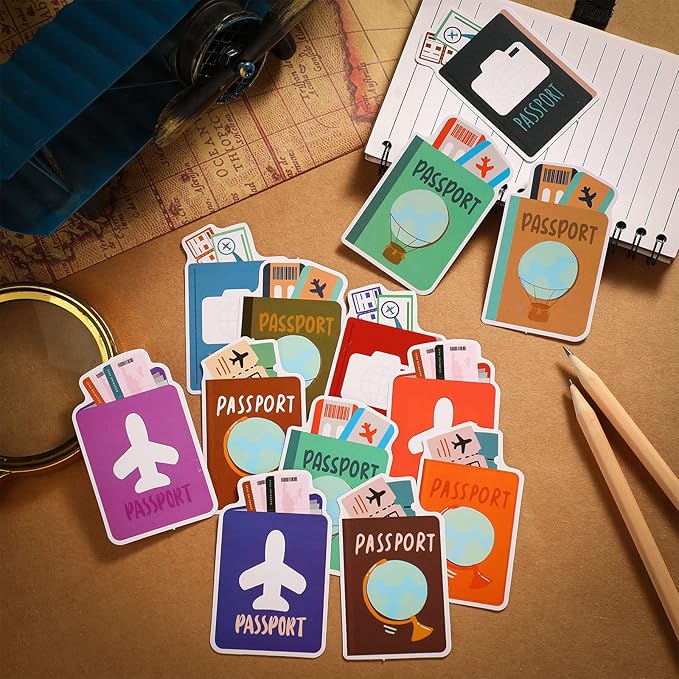 Junkin 60 Pieces Travel the Map Passports Mini Accents Passports Cutouts World Travel Bulletin Board Decorations for School Office Home Nursery Teacher Party Classroom Decor (Passport)