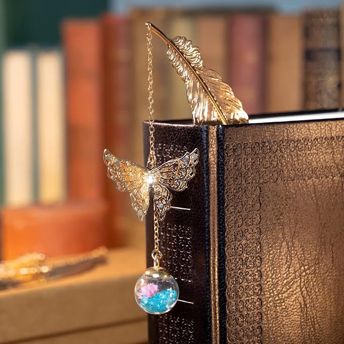 Teacher Appreciation Gifts for Women - Metal Feather Bookmark with 3D Butterfly Charm – Mother’s Day Gifts for Mom, Thank You Gifts, Book Lover Gift Under 10 Dollars, Gift Box Included