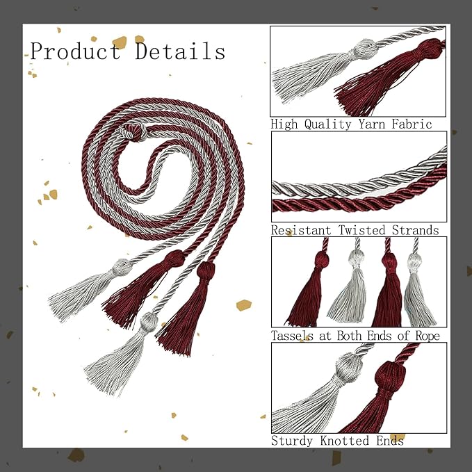 Graduation Double Honor Cords with Tassels Braided Academic Ropes for High School College Ceremony 68 Inch (Maroon+Grey)