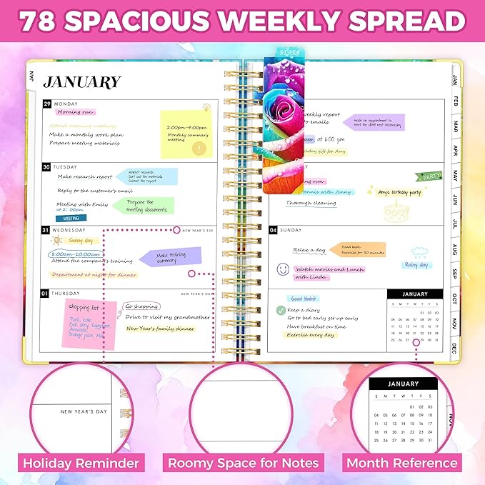 Planner 2026-2027, 18 Month Weekly and Monthly Planner, Jan. 2026 - Jun. 2027, 9" x 11.6" A4 Large Hardcover Calendar Planner with Page Tabs, Separator Page, Inner Pocket, Bookmark, Stickers, Sticky Note Set