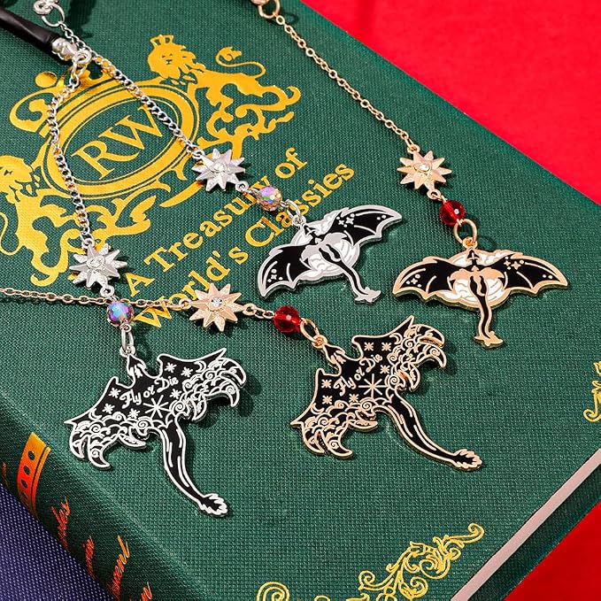 Fantasy Fourth Wing Sword Bookmarks, Flying Dragon Metal Bookmark with Pendant, Book Mark for Reading Women Men Couple Book Accessories,Reading Supplies for Book Lover (Stegosaurus B)
