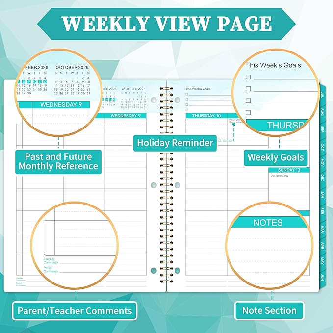 Student Planner 2026-2027 - School Planner 2026-2027 Monthly and Weekly, 26-27 Student Planners with Stickers & Tabs, Academic Planners, July 2026 - June 2027, 9" x 11" - Green