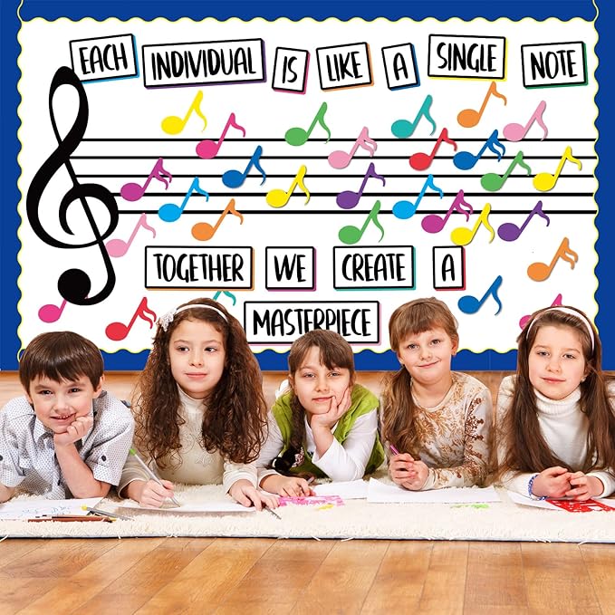 Music Themed Bulletin Board Set Musical Notes Classroom Bulletin Board Decorations Colorful Music Notes Cutouts for Kids School Classroom Chalkboard Wall Back to School Decor