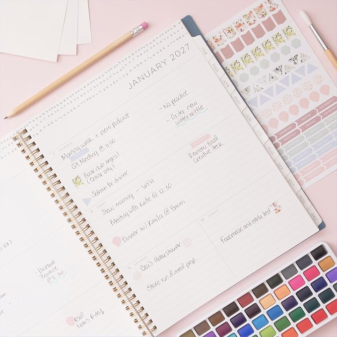 Blue Sky Kelly Ventura 2027 Weekly and Monthly Planner Calendar, January 2027 - December 2027, 8.5" x 11", Flexible Cover, Laminated Tabs, Durable Twin Wire Binding, Storage Pocket, Includes Sticker Sheet, Anemones