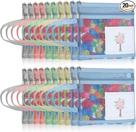 Marspark 20 Pack Mesh Zipper Pouch Bags, Nylon Puzzle Building Block Sets Storage & Organization A5 Plastic Clear Zipper Pouches with Handles for Travel Office Games, 5 Colors
