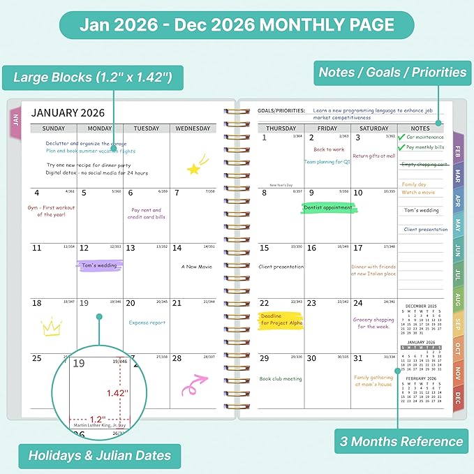 2026 Appointment Book, 30 Minutes-Hourly, Weekly ＆ Monthly Calendar Planner 2026, Jan 2026 - Dec 2026, 6.2'' x 8.4'', 2026 Daily Planner with Tabs ＆Pocket, Flexible Cover, Great for Office, Home, School