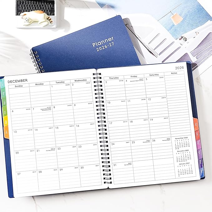 Planner 2026-2027 - Weekly and Monthly Planner 2026-2027 (Jul 2026 - Jun 2027), 8'' x 10'' with Monthly Tabs, 26-27 Calendar Planner, Twin-Wire Binding, Thick Paper, Flexible Cover - Deep Blue