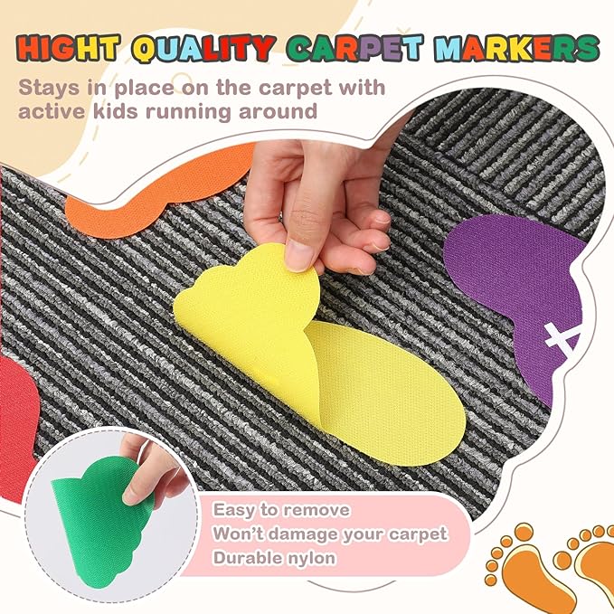 Outus 48 Pieces Carpet Feet Spots, Sit Foot Spots, Line up Spots for Classroom Floor, Carpet Markers for Teacher Supplies Classroom Rug, School Decoration (Number 1-24)