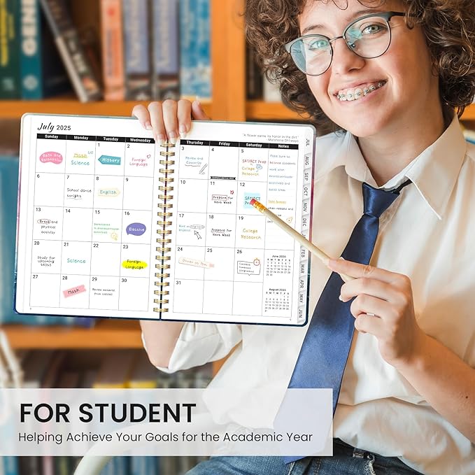 Planner 2025-2026, Academic Year Monthly and Weekly Calendar Planner, Jul 2025 - Jun 2026, Hardcover Teacher Student Planning Agenda book with Tabs, Perfect for School Office Supplies , 6.3" x 8.5" - Sunsets