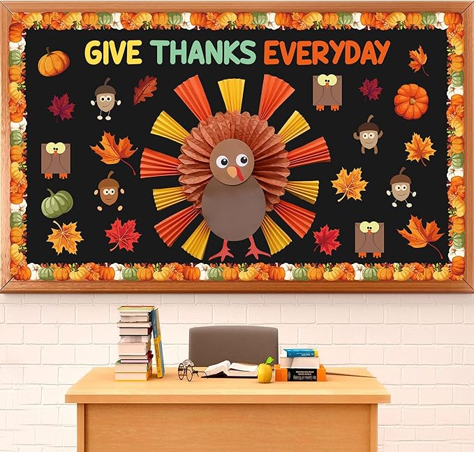 Thanksgiving Turkey Bulletin Board Set Autumn Turkey Bulletin Board Classroom Decoration Fall Maple Leaf Give Thanks Everyday Cutouts for Fall Thanksgiving Classroom School Wall Decor