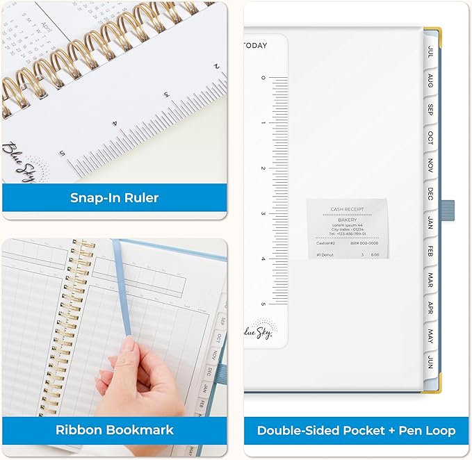 Blue Sky 2025-2026 Weekly and Monthly Academic Year Planner Calendar, July 2025 - June 2026, 5" x 8", Faux Leather Cover, Wirebound, Storage Pocket, Laminated Tabs, Blue Haze