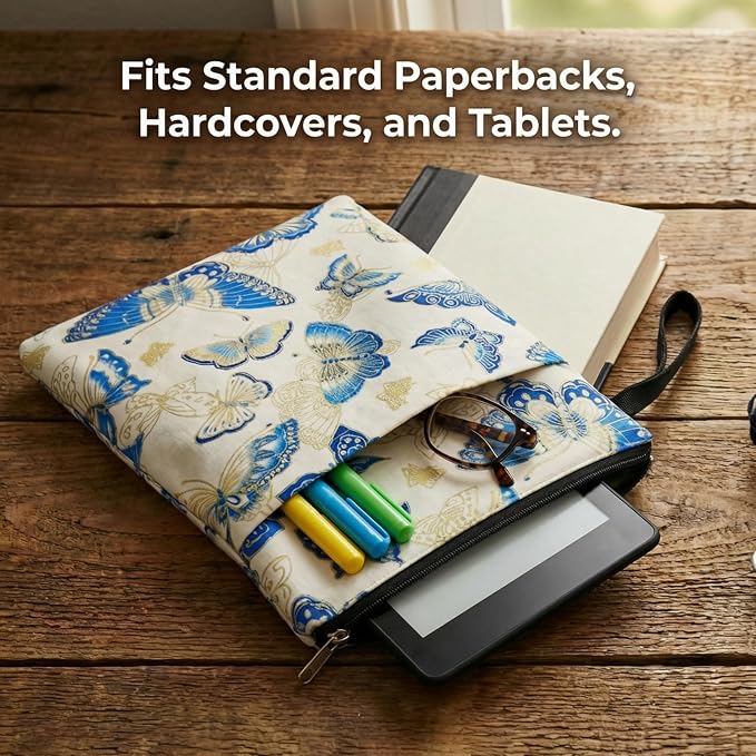Book Sleeve for Paperbacks – Padded Book Cover with Zipper, Dust-Proof Protector Sleeve, Fabric Books Pouch Fit for Books Notebook Journal, Maximum 8x11inch