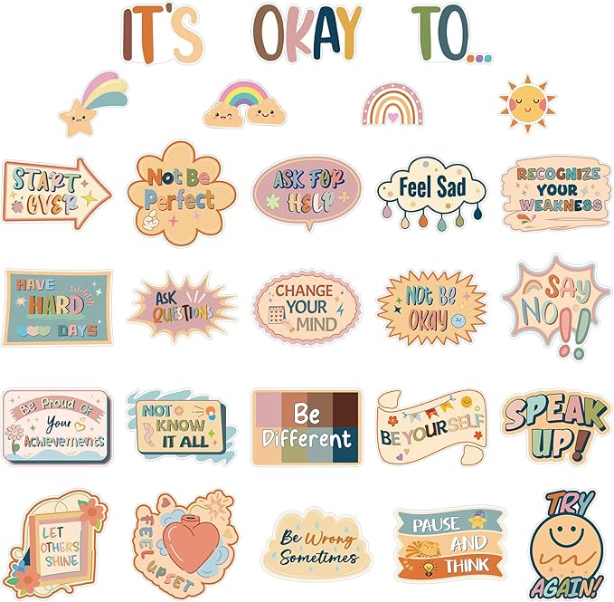 Yewfold Boho Mental Health Bulletin Board Decorations Set, It's Okay To Therapy Office Decor, Affirmation Station Classroom Decor for Teachers School Wall Decor (Boho)