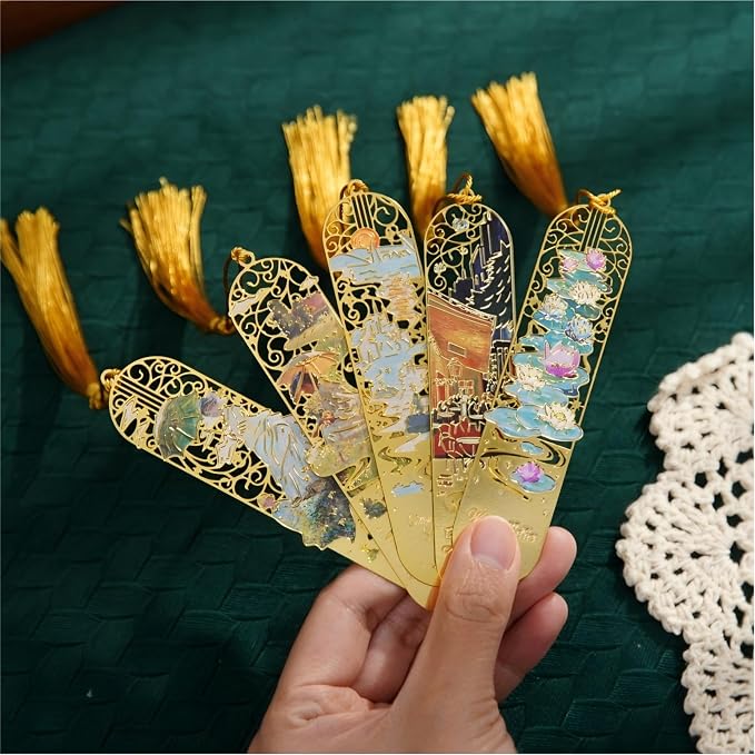 5 PCS Metal Bookmark with Tassel, Monet Book Marks for Reading Women & Men, Book Lovers Gift