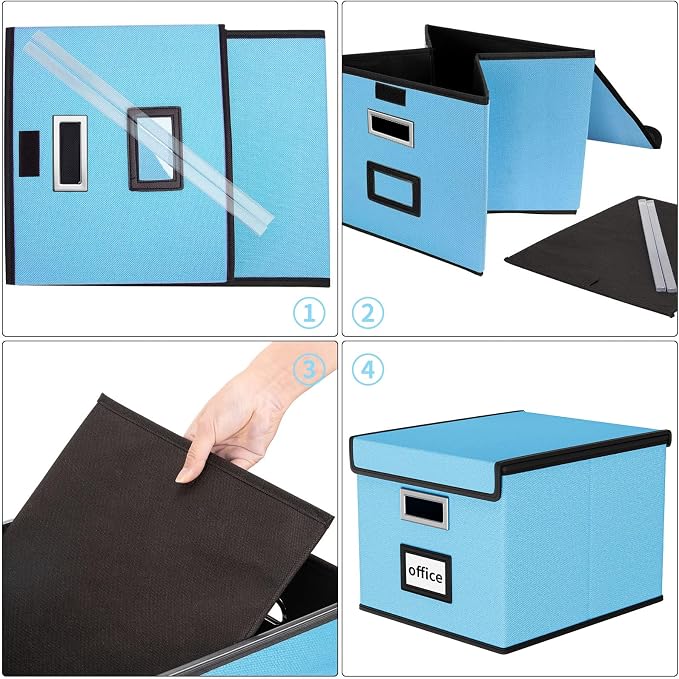 Decorative File Organizer Document Storage Boxes with Lids, Linen Hanging Filing Storage Boxes, Decorative Home/Office Filing System for File and Folders Storage