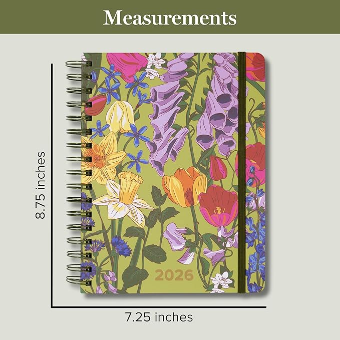 Vera Bradley 2025-2026 Large Planner Daily Weekly & Monthly, 17 Month Hardcover Agenda Dated Aug 2025-Dec 2026, Cute Planner with Stickers, Pockets, & Spiral Binding, Meadow Bouquet