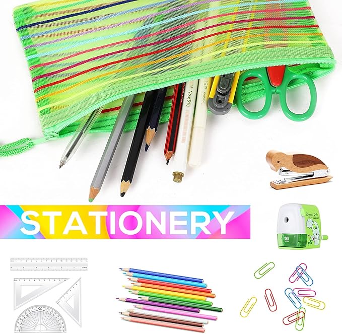 20 Pack Multicolored Zipper Mesh Pouch, Zipper Pencil Pouches Pen Bags, Multipurpose Travel Bags for Cosmetic School Office Supplies and Travel Accessories, 10 Colors (Assorted D)