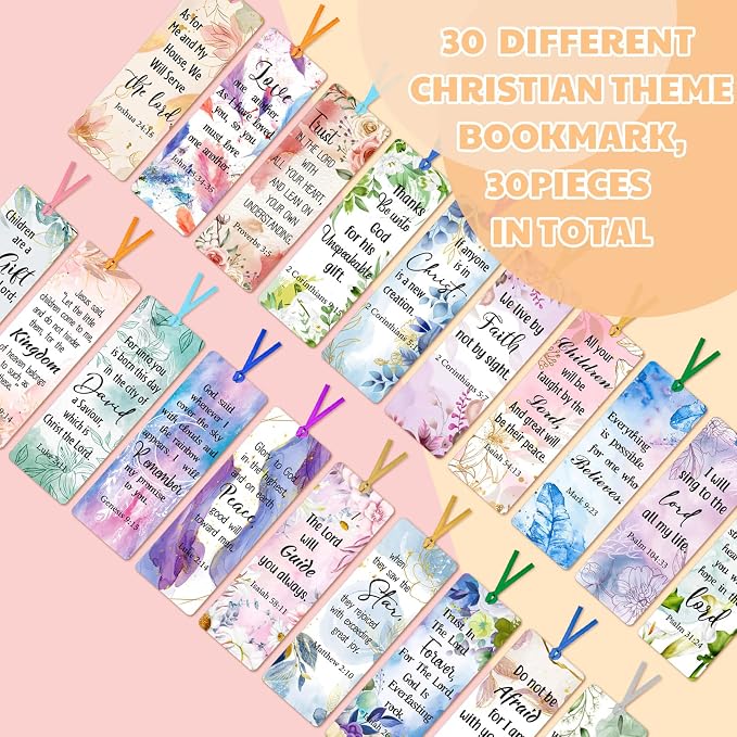Chinco 120 Pack Christian Bookmarks for Women Inspirational Scripture Christian Book Markers Christian Gifts for Women Bulk Flower Page Clips Presents for Women School Office Supplies