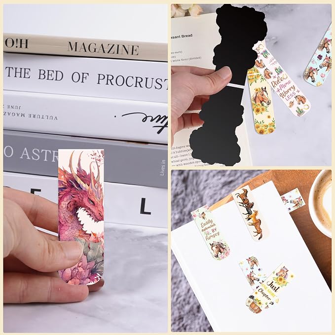 Horse Flower Book Magnetic Bookmarks: 30 PCS Watercolor Western Style Floral Bookmarks, Cute Animals Book Mark Clips for Reading, Gifts for Women Kids Girls Boys Book Lovers, School Office Supplies