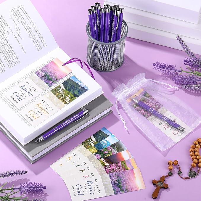 Dispowreath 24 Pcs/ 12 Sets Be Still and Know That I Am God Bookmark with Pen, Include 12 Psalm 46: 10 Bookmarks, 12 Inspirational Bible Verse Pen for Women & Men Christian Gifts Church Party Supplies