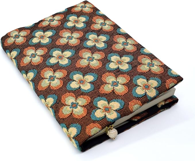 BLBMH 6x9 Bible Book Cover for Women, Non-Stretch Fabric Protector for Paperback, Handmade Soft Cloth Sleeve for Journals Notebooks | Privacy Reading Gift - Vintage Flowers Brown