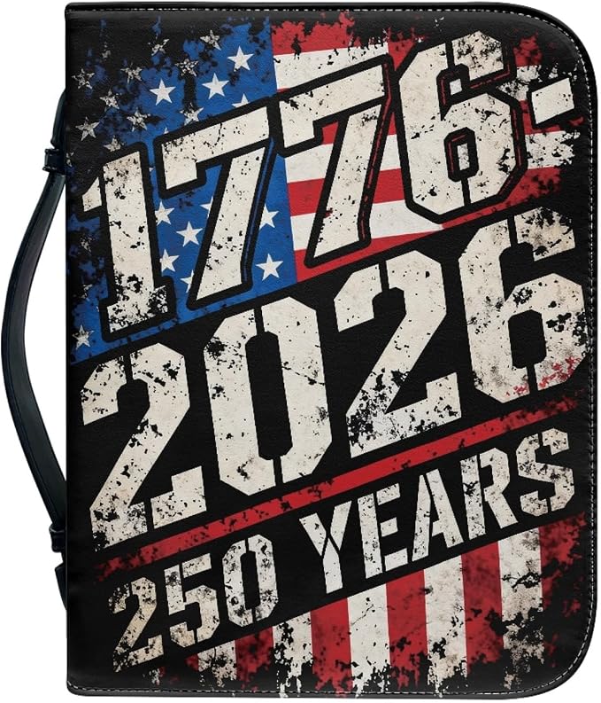 Bible Cover Case for Women, 250 Year USA Waterproof Lightweight Christian Tote Bag with Handle, PU Leather Scripture Tote Bags Patriotism Gifts for Women