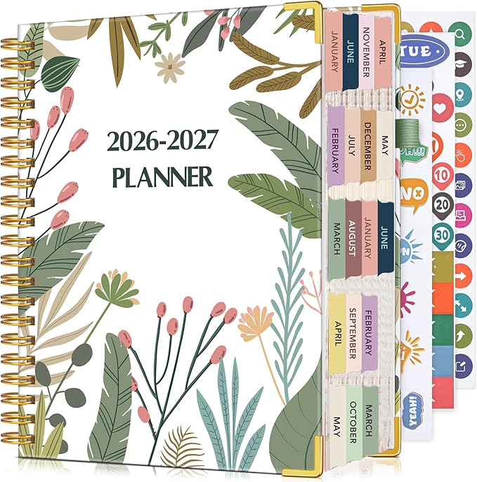 Planner 2026-2027, 18 Months Weekly and Monthly Daily Planner from January 2026 - June 2027, 8.5" x 11" A4 Large Hardcover Agenda Organizer Book 2026 with Tabs, Spiral Yearly Calendar Planners for School Work Home, Colorful Botanicals