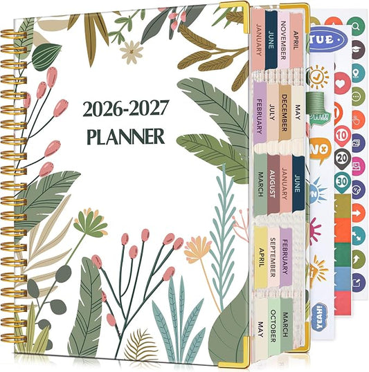 Planner 2026-2027, 18 Months Weekly and Monthly Daily Planner from January 2026 - June 2027, 5.75" x 8.38" A5 Hardcover Agenda Organizer Book 2026 with Tabs, Spiral Yearly Calendar Planners for School Work Home, Colorful Botanicals