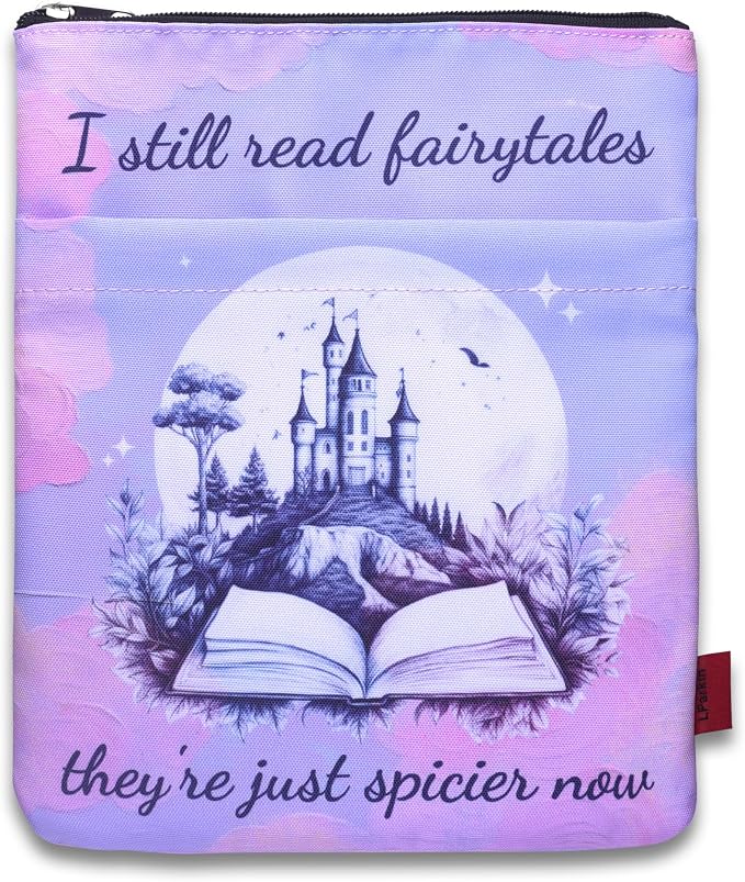 LParkin Book Sleeve Cover with Zipper, I Still Read Fairytales They're Just Spicier Book Protector Pouch, 11 x 8.5 Inch Spicy Book Covers, Washable Fabric Book Sleeves Smut Reader Gift