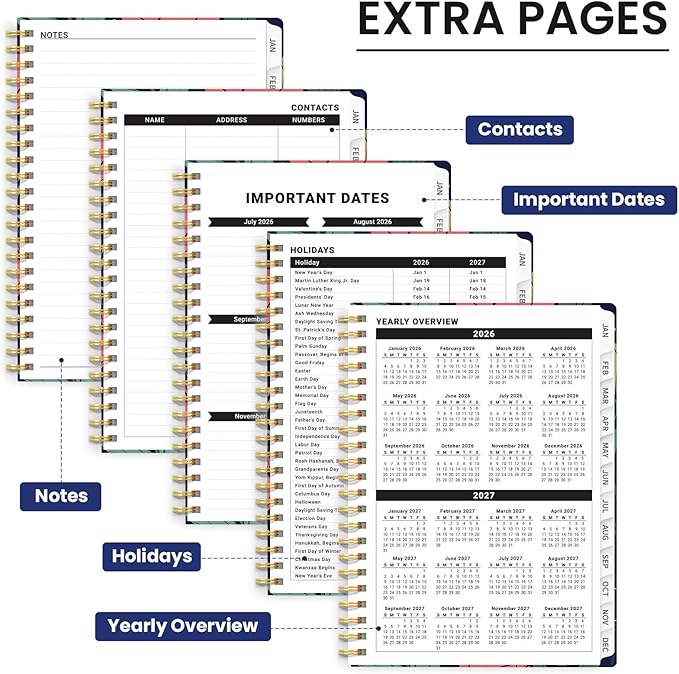 2026 Planner, Weekly and Monthly Planner for Women, January 2026 - December 2026, Hardcover 2026 Calendar Planner Book with Tabs, Inner Pocket, Spiral Bound, Perfect for Office Home School Supplies - A5 (6.3" x 8.5"), Colorful Tulips