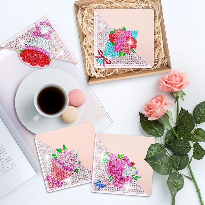 4 Pcs Diamond Painting Bookmark, Flower DIY Corner Book Makers for Adults Book Lovers, Diamond Art Beginners, Small Diamond Art Kits, Art Crafts Supplies Gift for Girls (Flower Valentine)