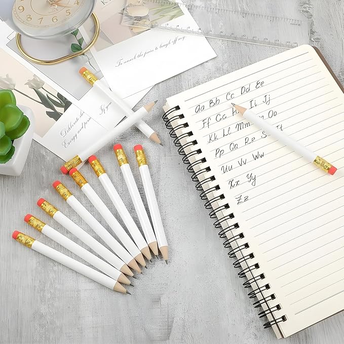 24 Pcs Mini Half Pencils White Golf Pencils with Erasers Bulk 4 Inch Short Pre Sharpened Pencil Small Pencil for Games Baby Shower Bridal Shower Wedding Presents Classroom Back to School Office Pocket
