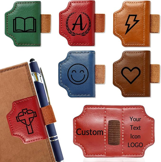 Custom Bygone Mark Bookmark with Pen Holder, 26 Letters Name Initial Logo, Personalized Magnetic Leather Book Mark, Personalized Gifts for Reading Book Lovers Women Men Teachers (Style 3)