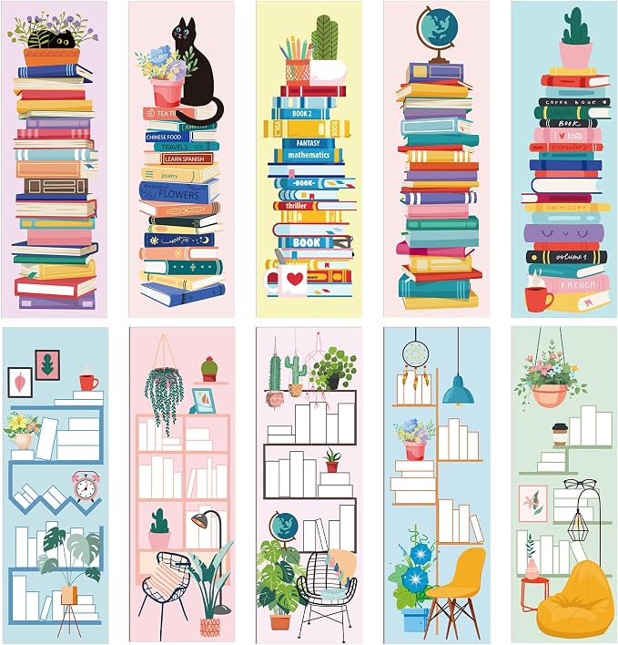 200 Pcs Bookshelf Bookmarks Bulk for Reading: Cute Book Tracker Bookmark for Kids Women, Creative Paper Book Marks Bookish Gifts for Book Lovers Students Stationery Back to School Supplies