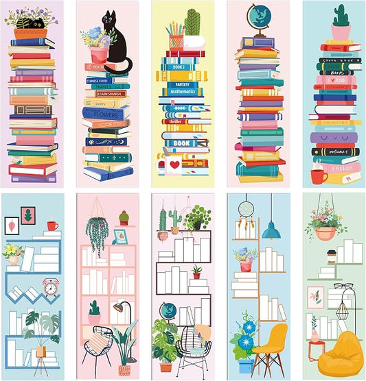 200 Pcs Bookshelf Bookmarks Bulk for Reading: Cute Book Tracker Bookmark for Kids Women, Creative Paper Book Marks Bookish Gifts for Book Lovers Students Stationery Back to School Supplies