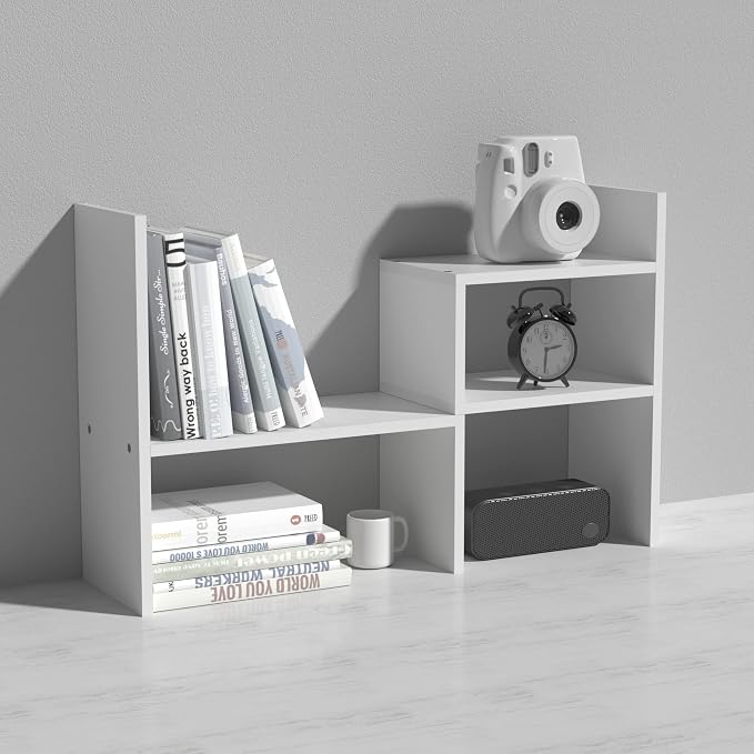 MASAKA B&W - Kawaii Storage Desktop Organizer for Your Desk Space, Double H Plants Display Shelf, Home Office Storage Rack Adjustable Stackable for Office, Dormitory (White*02)