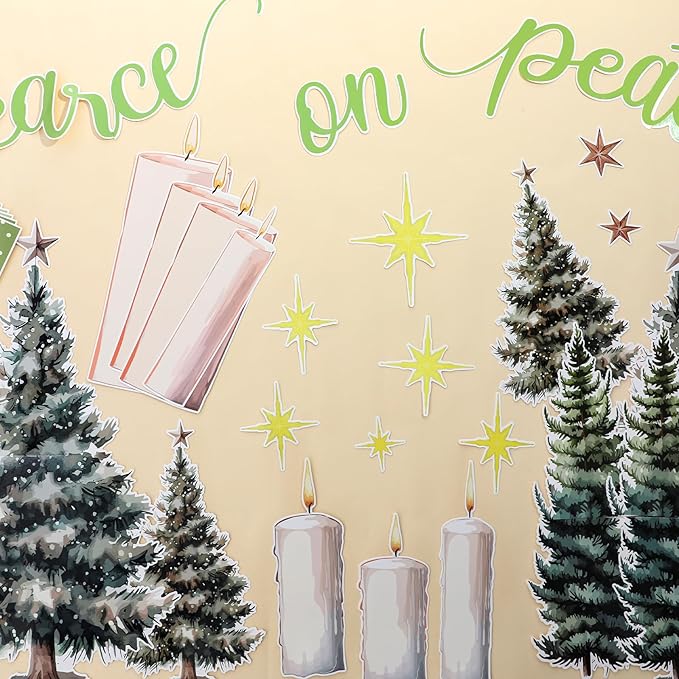 Christmas Theme Party Bulletin Board Sets Decorations Peace on Earth Bulletin Board Decorations Set Xmas Theme Party Paper Cutouts for Kids Students Classroom School Office Home Holiday Wall Decors