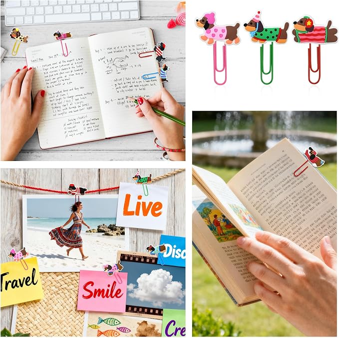 Cute Paper Clips, 20Pcs Cute Pet Dog Bookmark Paperclips Bulk Metal Fun Dachshund Planner Clip Charms Clamp Desk Accessories Stationery Colorful Office Supplies Gifts for Student Teacher Party Decor