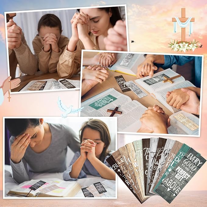 Jetec 80 Pcs Bible Verses Bookmarks Rustic Religious Bookmarks Bulk for Men Women Inspirational Christian Bookmark with Ribbon for Bible Study Christian Church VBS Sunday School Gifts
