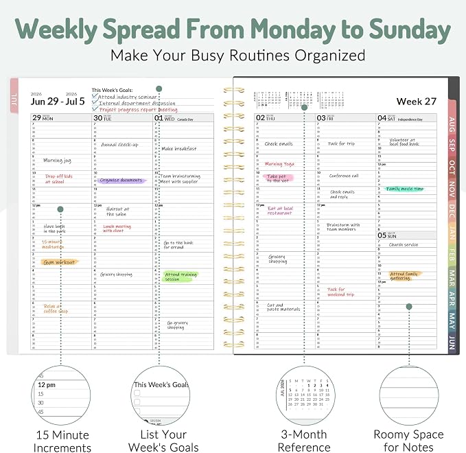 Forvencer Appointment Book Planner 2026-2027, Daily Weekly Monthly Calendar Planner (Jul 2026-Jun 2027), 8.5"X11" Hourly Agenda with 15-Min Slots, Flexible Cover Office School Organizer, A4, Blue