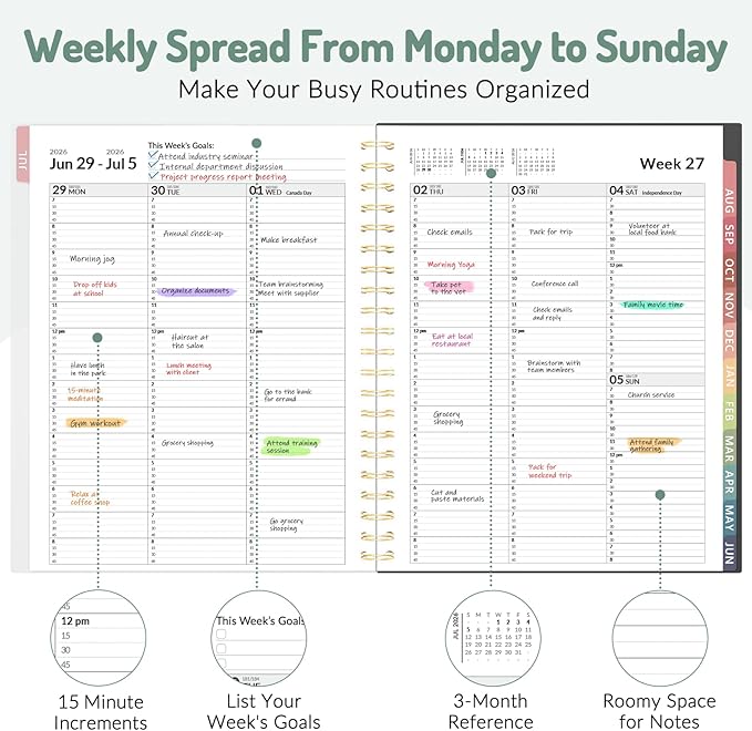 Forvencer Appointment Book Planner 2026-2027, Daily Weekly Monthly Calendar Planner (Jul 2026-Jun 2027), 8.5"X11" Hourly Agenda with 15-Min Slots, Flexible Cover Office School Organizer, A4, Beige