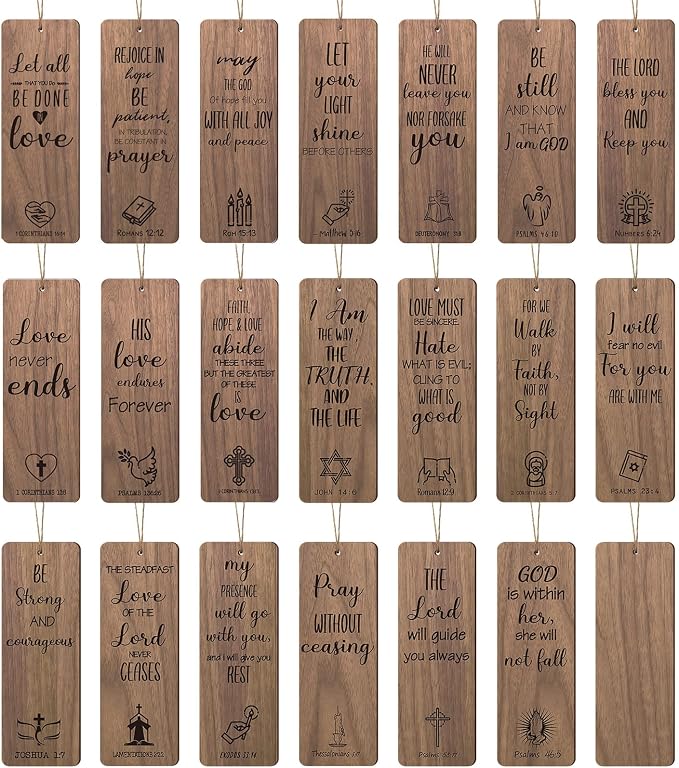 40 Pieces Wooden Christian Bookmarks Baptism Party Favors Father's Day Church Gifts Bulk Religious Bible Verse Scripture Bookmarks Catholic Gifts for Boys Girls Women Men