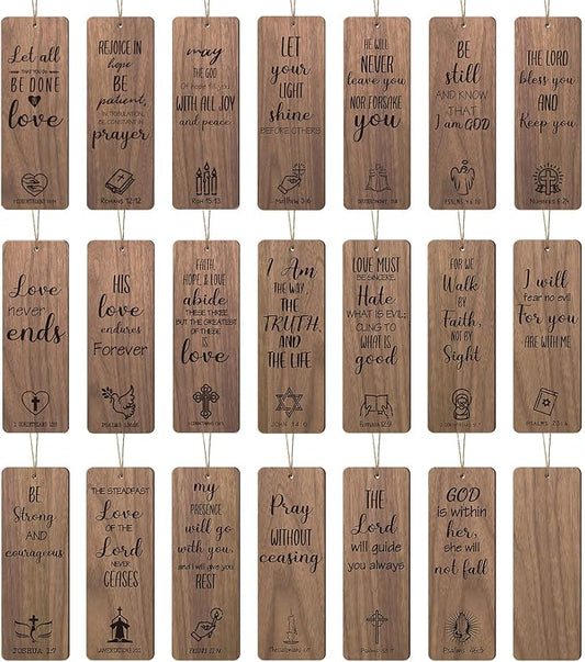 40 Pieces Wooden Christian Bookmarks Baptism Party Favors Father's Day Church Gifts Bulk Religious Bible Verse Scripture Bookmarks Catholic Gifts for Boys Girls Women Men