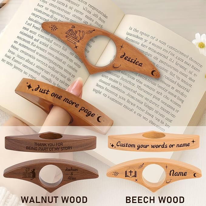 Personalized Book Page Holder,Custom Thumb Book Page Holder for Reading,Wooden Book Thumb Page Holder with Engraved Name/Logo,Bookish Gifts for Book Lovers,Readers (B)