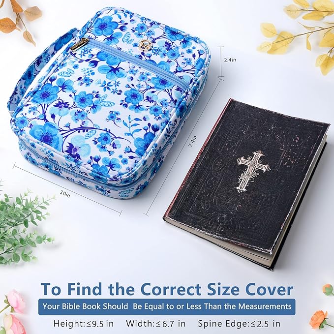 G-LEAF Bible Cover Case/Book Cover, Bible Case for Women Girls, Bible Cover Bags Floral Pattern With Handle Fits for Standard Size Bible, 9.5x6.7x2.5 In