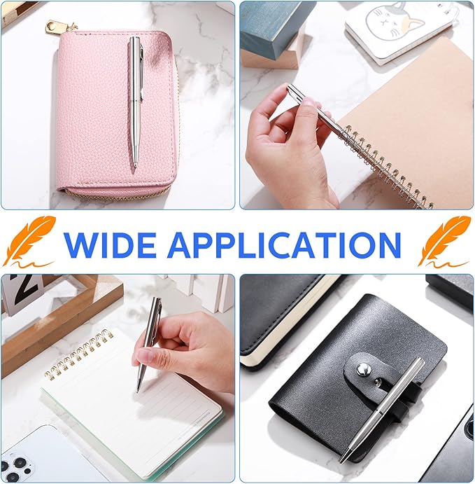 Chinco 16 Pcs Silver Mini Pens Bulk Small Ballpoint Pen Metal Stainless Steel Point Pens Pack with Copper Fittings for Pockets Notebook Notepads Office School Business Work Writing 3 Inch