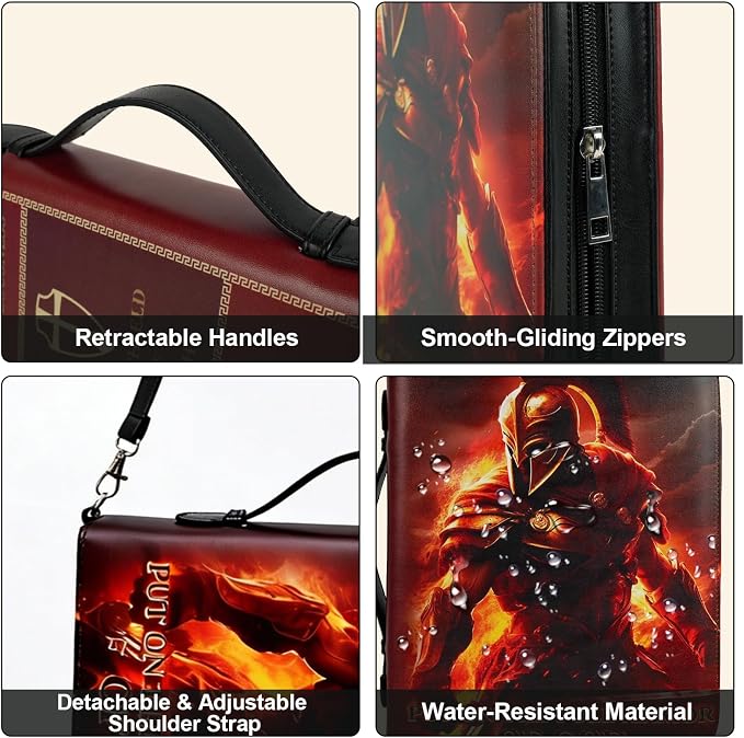 Armor of God Bible Cover Case for Boys Men, Leather Bible Carrying Case Bag with Shoulder Strap and Handle, Faith Warrior Christian Gifts for Men, XL